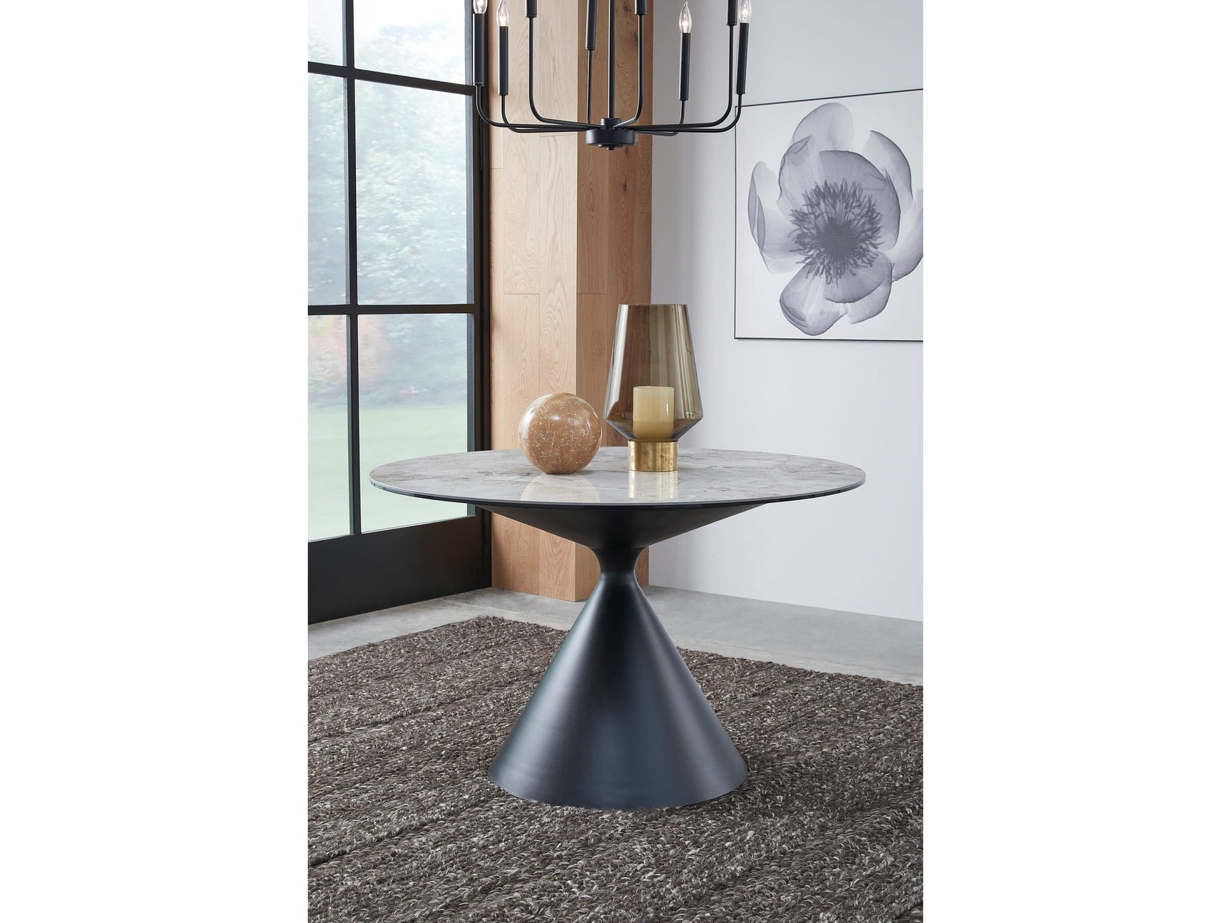 Winston Grigio Stone Top Metal Base Round Dining Table - Ornate Home