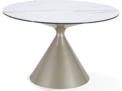 Winston Oat Milk/Champagne Stone Top Metal Base Round Dining Table - Ornate Home