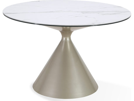 Winston Oat Milk/Champagne Stone Top Metal Base Round Dining Table - Ornate Home