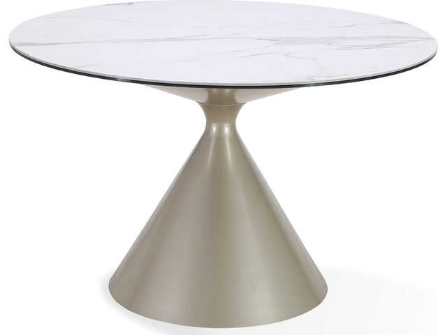 Winston Oat Milk/Champagne Stone Top Metal Base Round Dining Table - Ornate Home