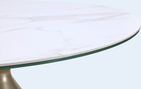 Winston Oat Milk/Champagne Stone Top Metal Base Round Dining Table - Ornate Home