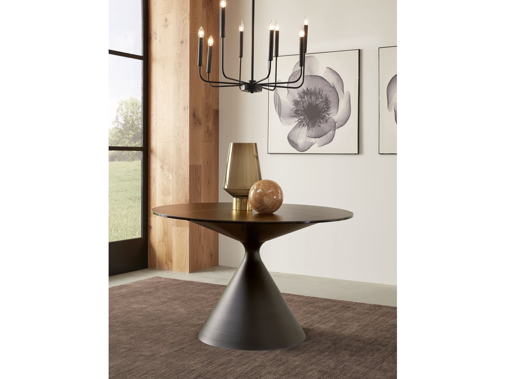 Winston Stone Top Metal Base Round Dining Table in Black - Ornate Home