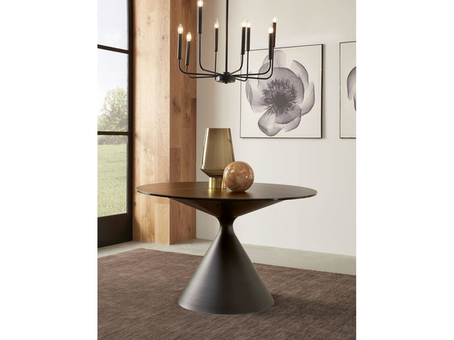 Winston Stone Top Metal Base Round Dining Table in Black - Ornate Home