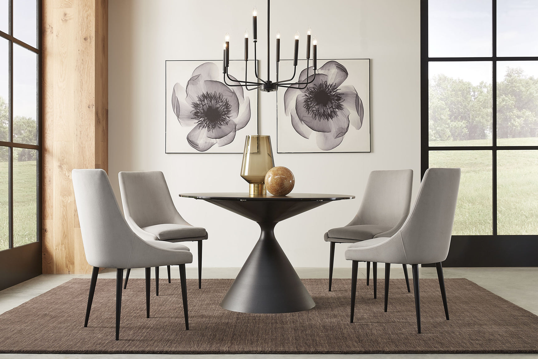 Winston Stone Top Metal Base Round Dining Table in Black - Ornate Home