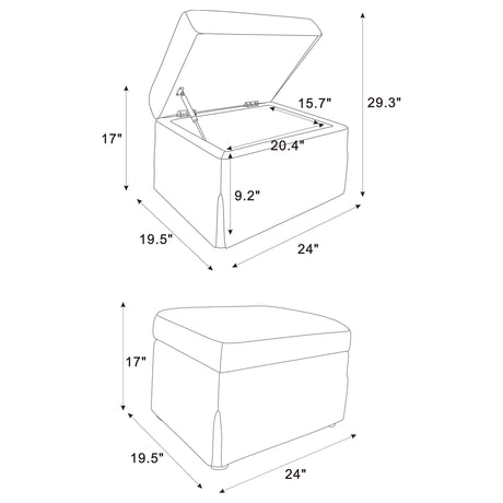 Winter Beige Upholstered Hydraulic Lift Top Storage Ottoman - Ornate Home