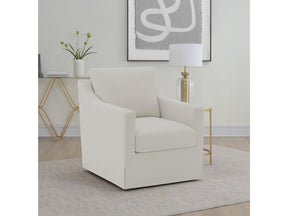 Winter Beige Upholstered Sloped Arm Accent Swivel Chair - Ornate Home