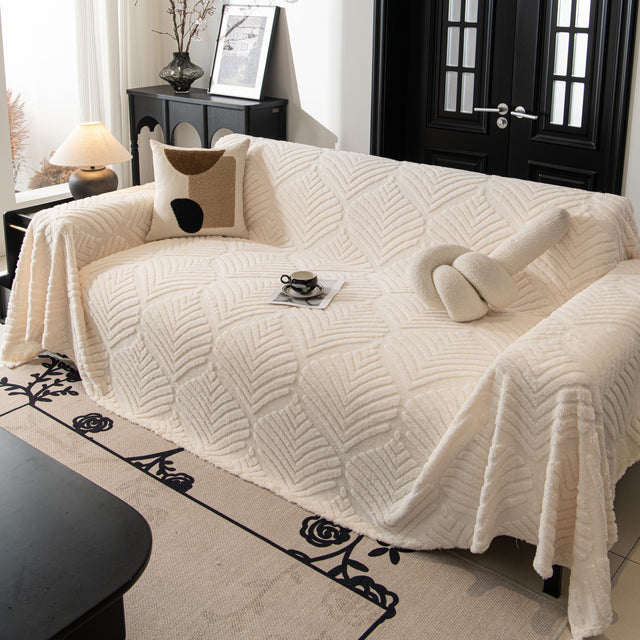 Winter Soft Plush Fleece Sofa Blanket Leaves Jacquard Couch Covers for Couches - Ornate Home