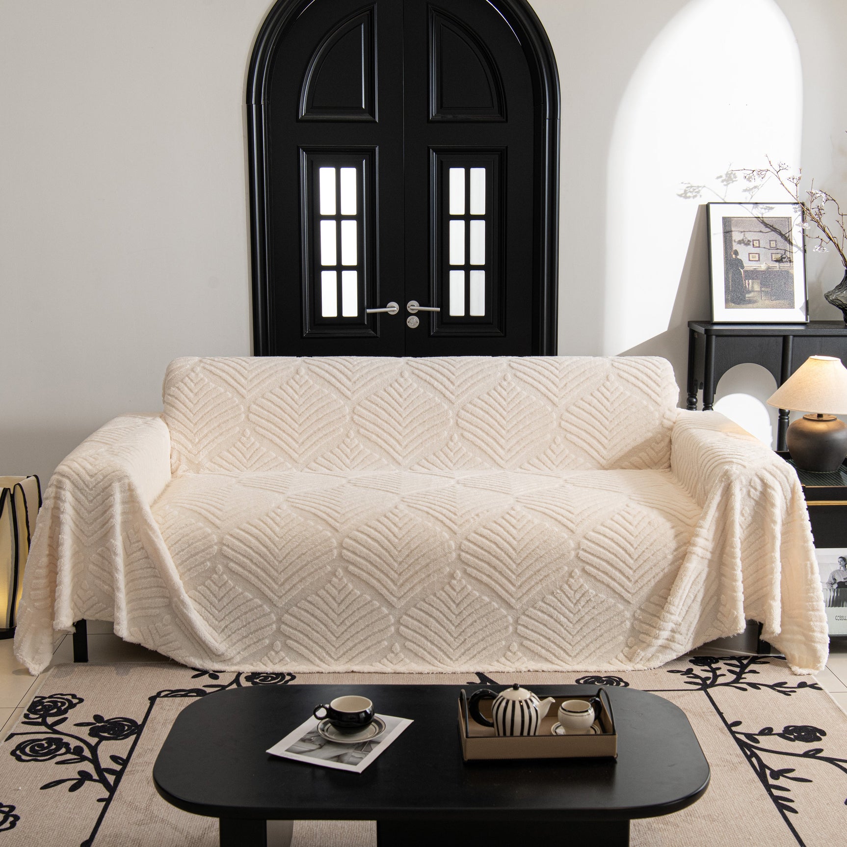 Winter Soft Plush Fleece Sofa Blanket Leaves Jacquard Couch Covers for Couches - Ornate Home