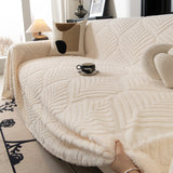 Winter Soft Plush Fleece Sofa Blanket Leaves Jacquard Couch Covers for Couches - Ornate Home