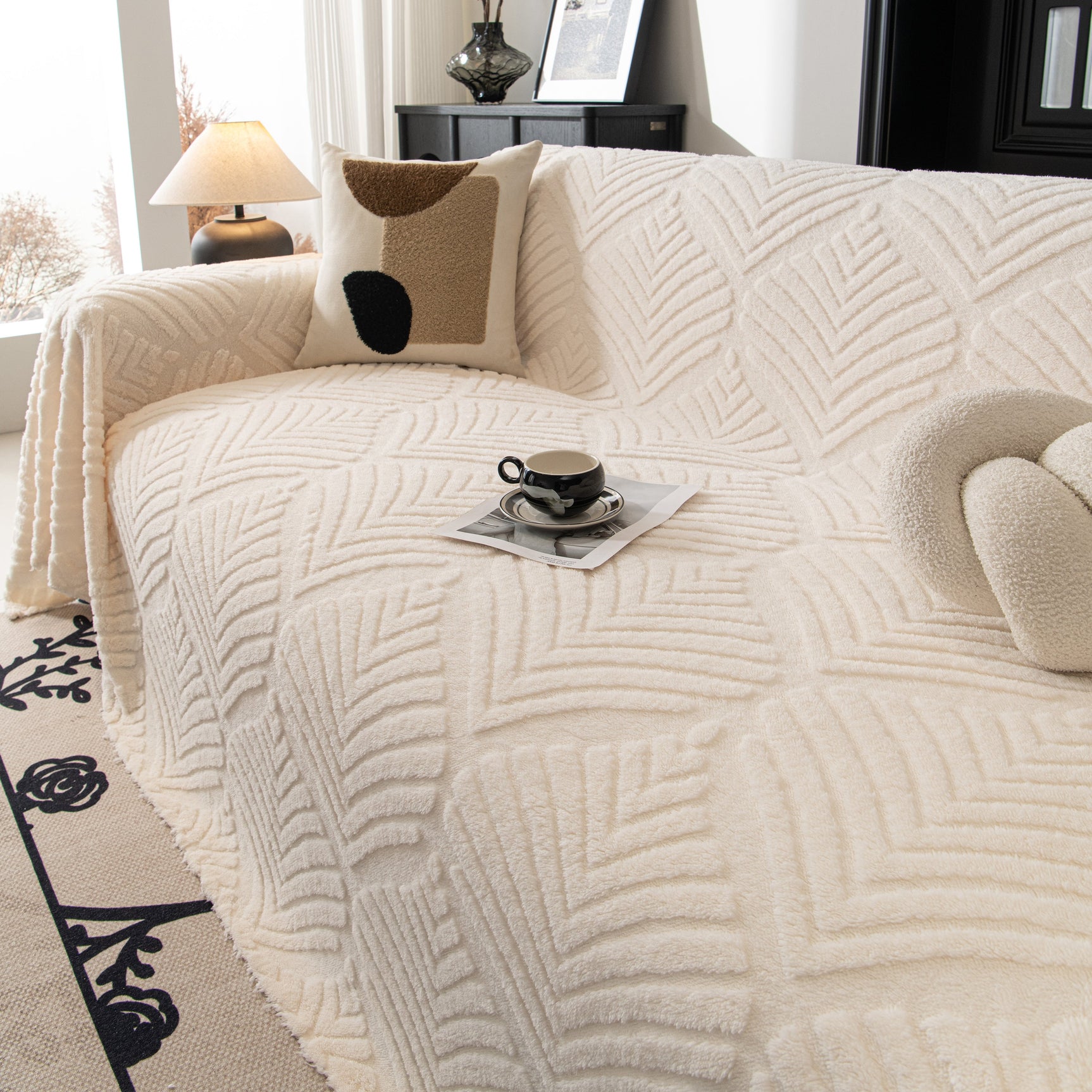 Winter Soft Plush Fleece Sofa Blanket Leaves Jacquard Couch Covers for Couches - Ornate Home