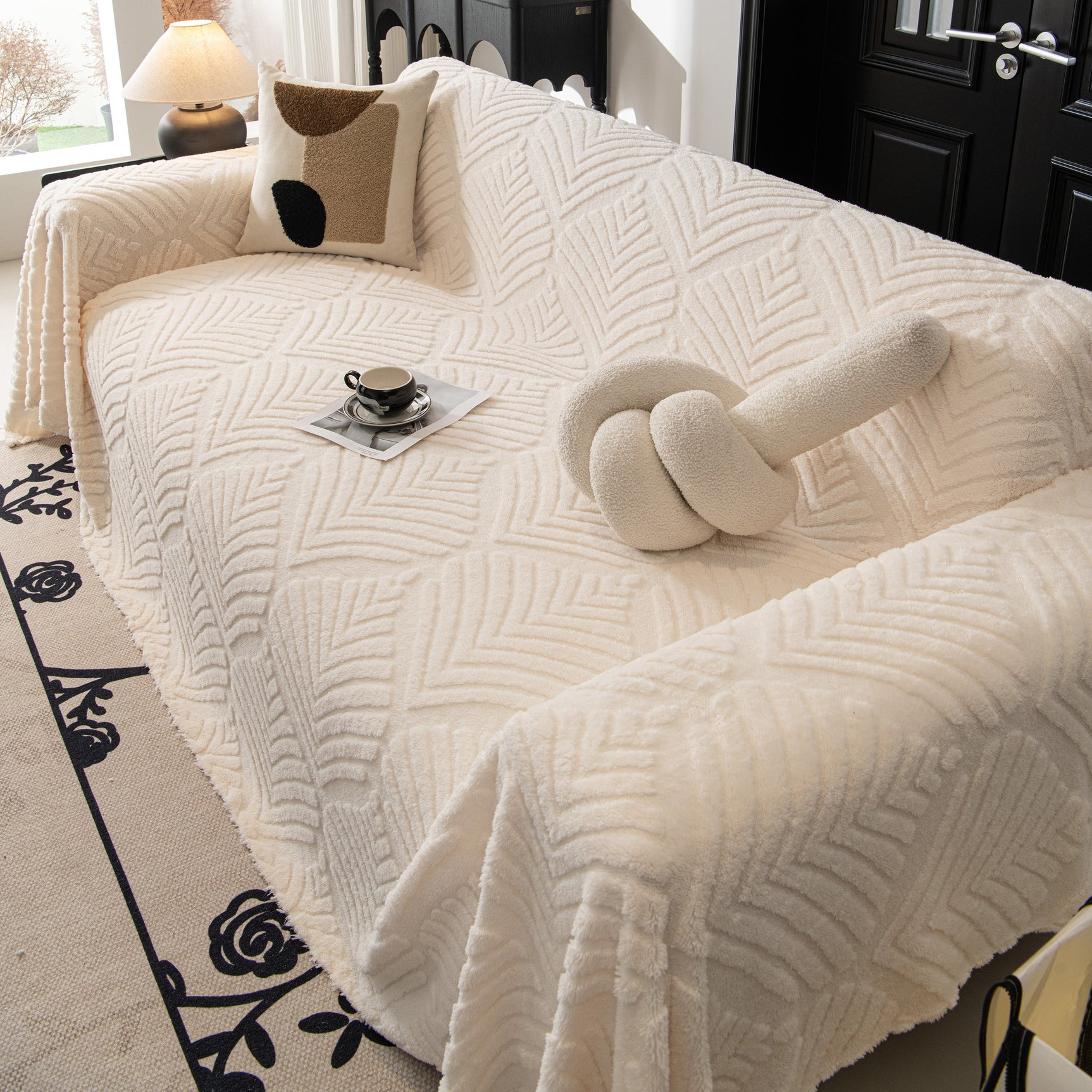Winter Soft Plush Fleece Sofa Blanket Leaves Jacquard Couch Covers for Couches - Ornate Home
