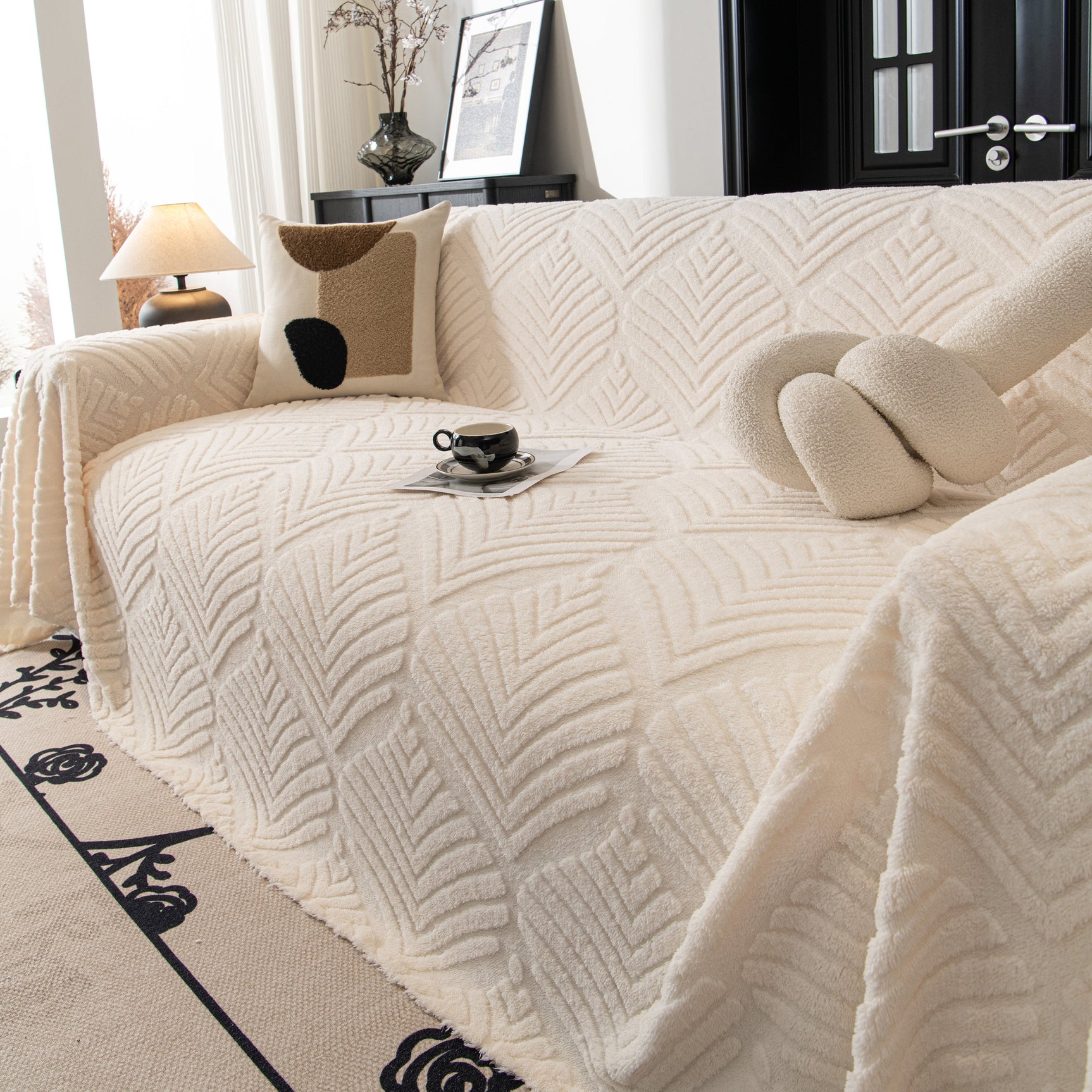 Winter Soft Plush Fleece Sofa Blanket Leaves Jacquard Couch Covers for Couches - Ornate Home