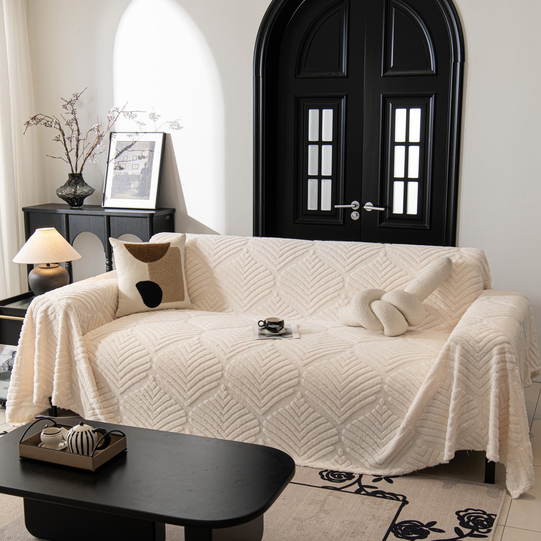 Winter Soft Plush Fleece Sofa Blanket Leaves Jacquard Couch Covers for Couches - Ornate Home