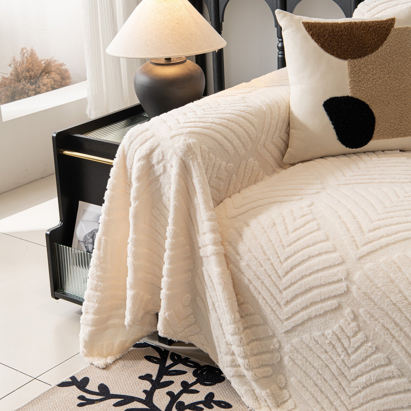 Winter Soft Plush Fleece Sofa Blanket Leaves Jacquard Couch Covers for Couches - Ornate Home