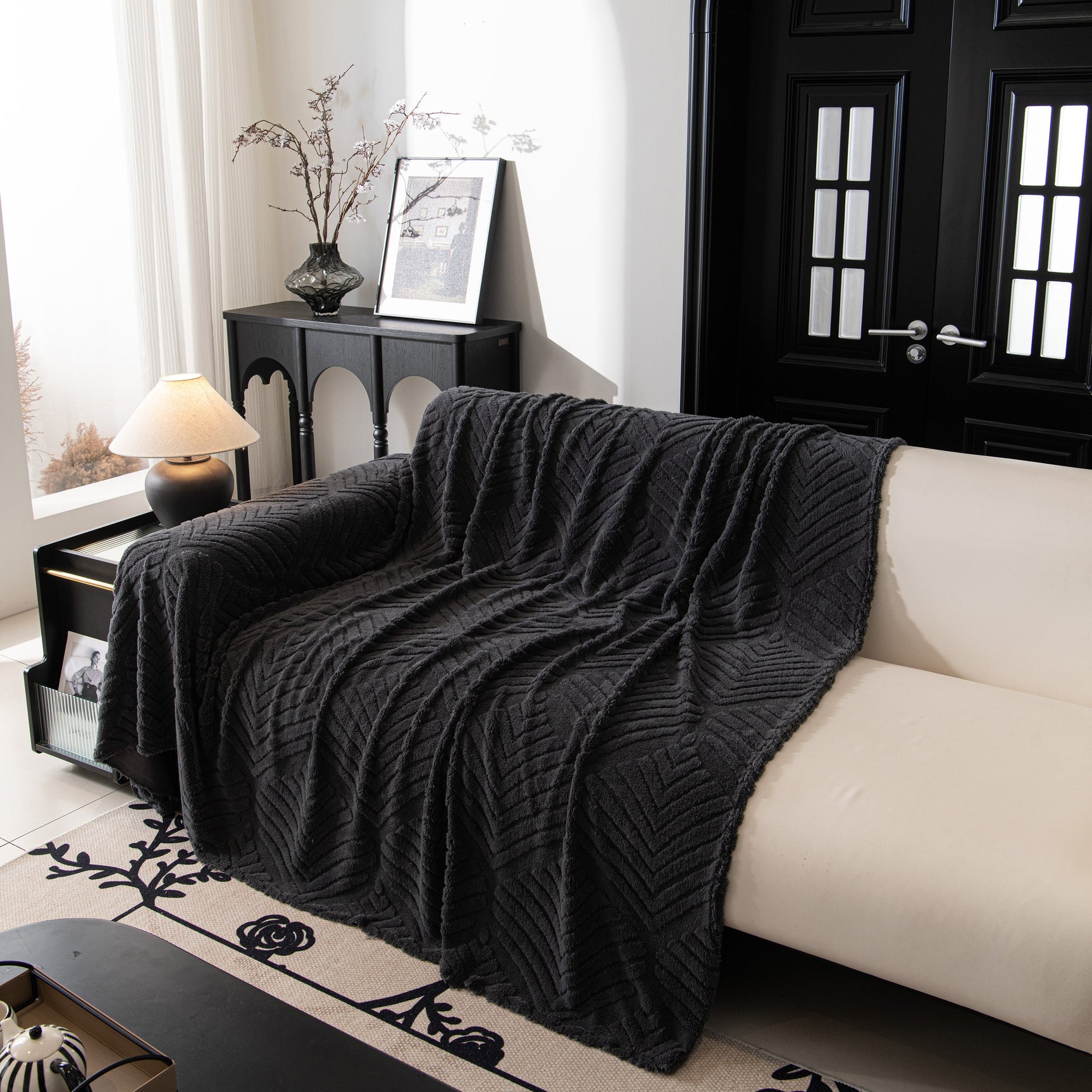 Winter Soft Plush Fleece Sofa Blanket Leaves Jacquard Couch Covers for Couches - Ornate Home