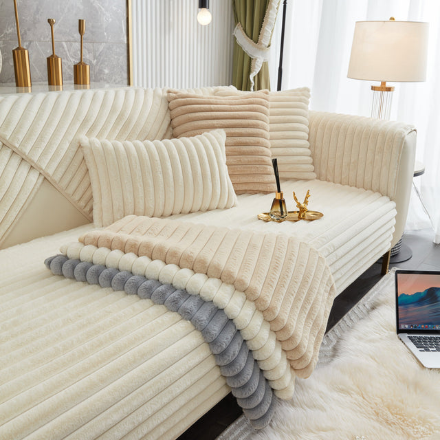 Winter Thickened Rabbit Plush Non-slip Sofa Cushion, Faux Fur Fluffy Furniture Protector - Ornate Home