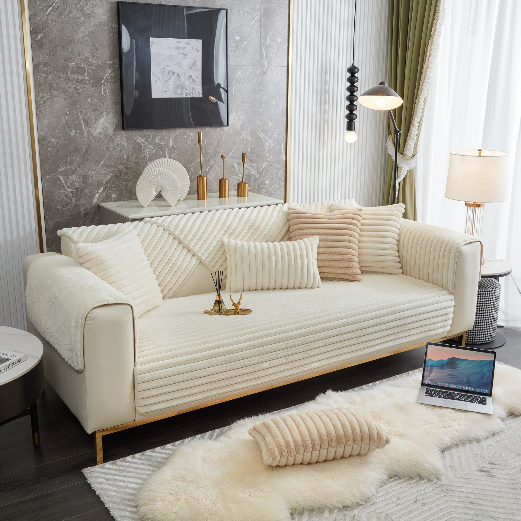 Winter Thickened Rabbit Plush Non-slip Sofa Cushion, Faux Fur Fluffy Furniture Protector - Ornate Home