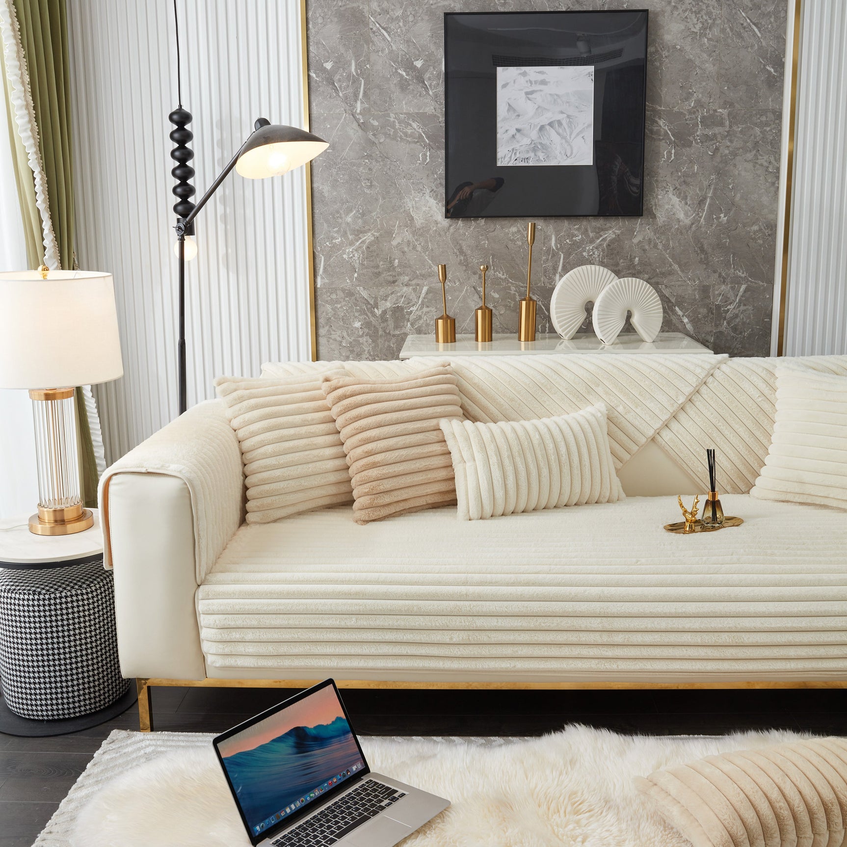 Winter Thickened Rabbit Plush Non-slip Sofa Cushion, Faux Fur Fluffy Furniture Protector - Ornate Home