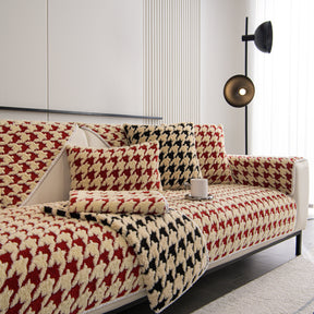 Winter Thickened Sherpa Fleece Houndstooth Sofa Cushion, Non-slip Sofa Cover with Plush - Ornate Home