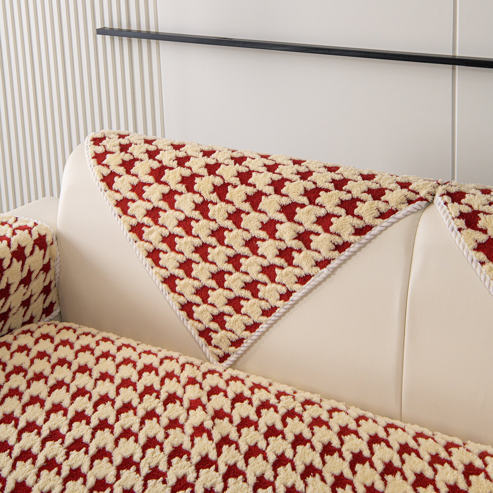 Winter Thickened Sherpa Fleece Houndstooth Sofa Cushion, Non-slip Sofa Cover with Plush - Ornate Home