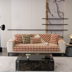 Winter Thickened Sherpa Fleece Houndstooth Sofa Cushion, Non-slip Sofa Cover with Plush - Ornate Home