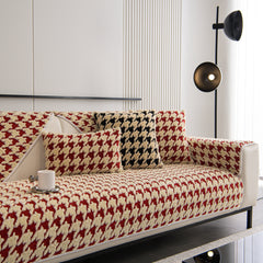Winter Thickened Sherpa Fleece Houndstooth Sofa Cushion, Non-slip Sofa Cover with Plush - Ornate Home