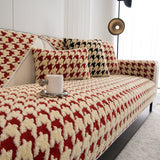 Winter Thickened Sherpa Fleece Houndstooth Sofa Cushion, Non-slip Sofa Cover with Plush - Ornate Home