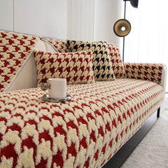 Winter Thickened Sherpa Fleece Houndstooth Sofa Cushion, Non-slip Sofa Cover with Plush - Ornate Home