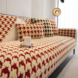 Winter Thickened Sherpa Fleece Houndstooth Sofa Cushion, Non-slip Sofa Cover with Plush - Ornate Home