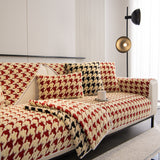Winter Thickened Sherpa Fleece Houndstooth Sofa Cushion, Non-slip Sofa Cover with Plush - Ornate Home