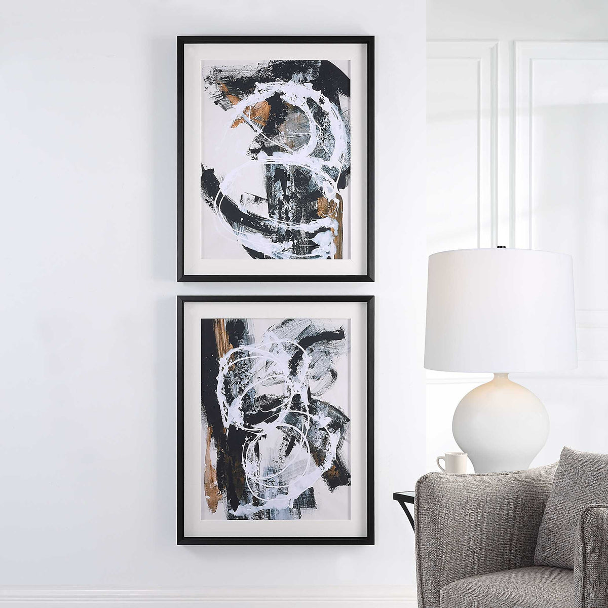 Winterland Black/Brown/White Abstract Prints (Set of 2) - Ornate Home