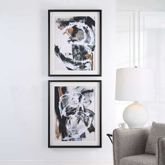 Winterland Black/Brown/White Abstract Prints (Set of 2) - Ornate Home