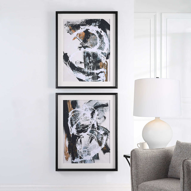 Winterland Black/Brown/White Abstract Prints (Set of 2) - Ornate Home
