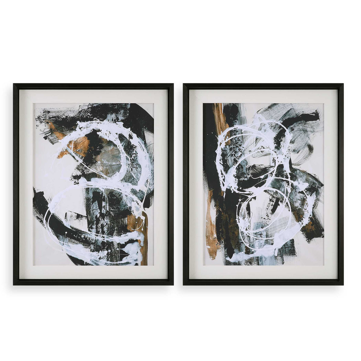 Winterland Black/Brown/White Abstract Prints (Set of 2) - Ornate Home