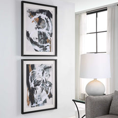 Winterland Black/Brown/White Abstract Prints (Set of 2) - Ornate Home