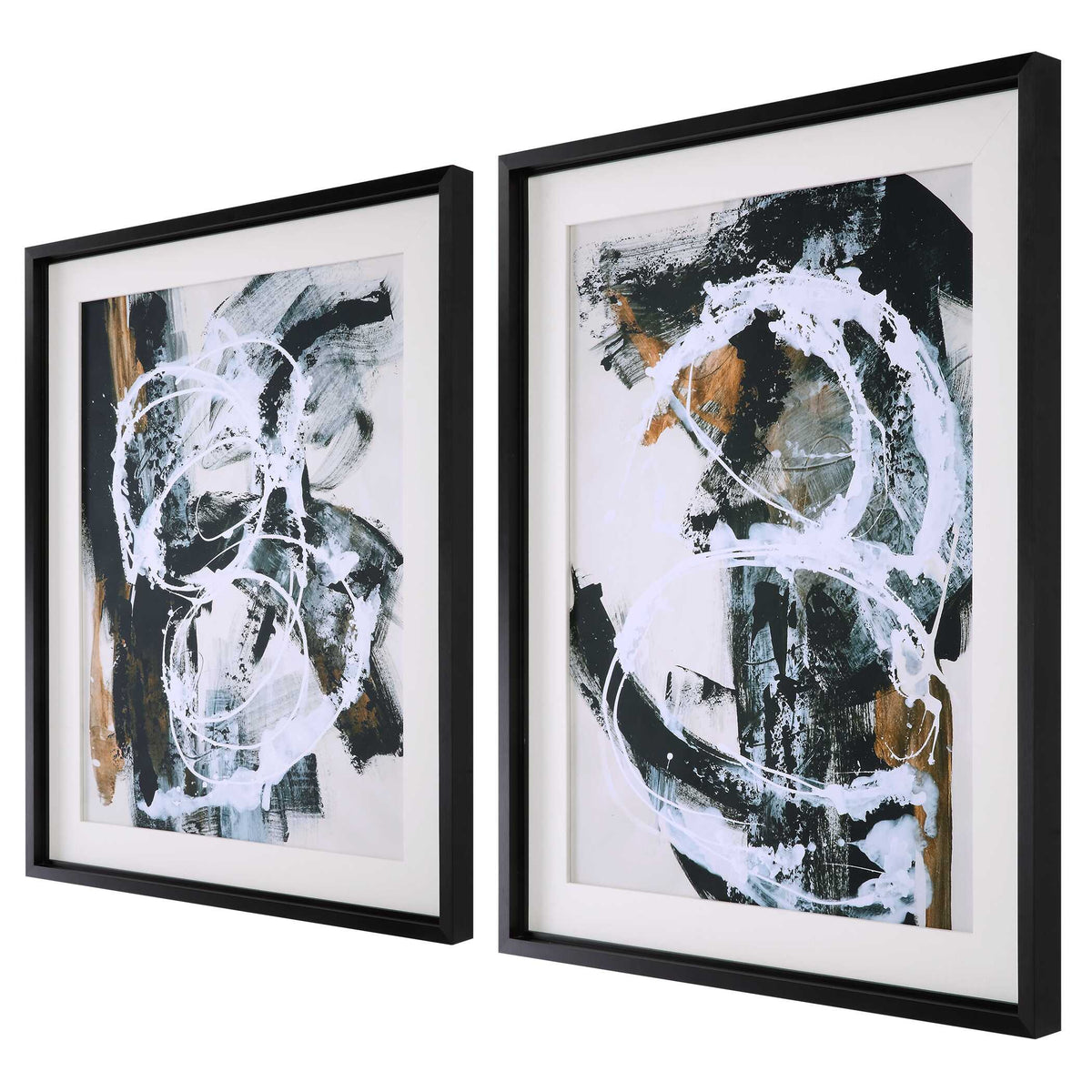 Winterland Black/Brown/White Abstract Prints (Set of 2) - Ornate Home