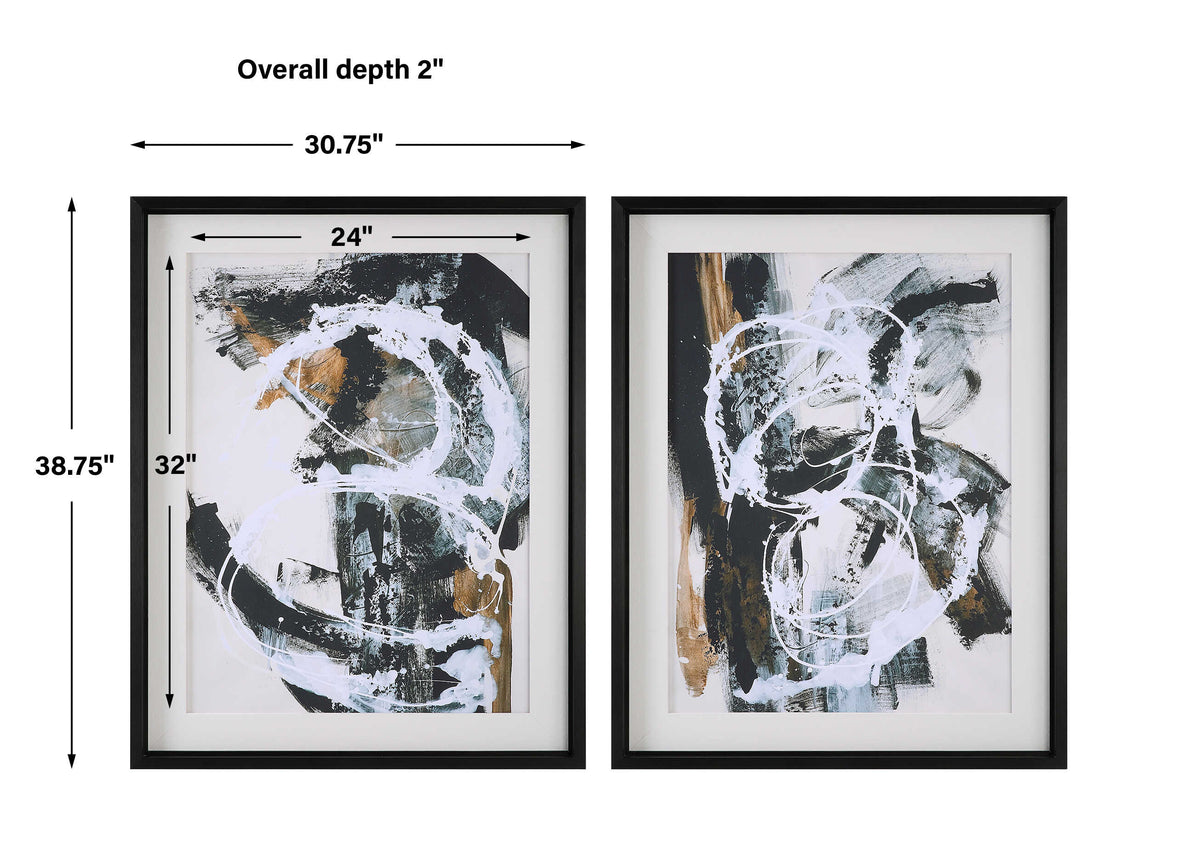 Winterland Black/Brown/White Abstract Prints (Set of 2) - Ornate Home