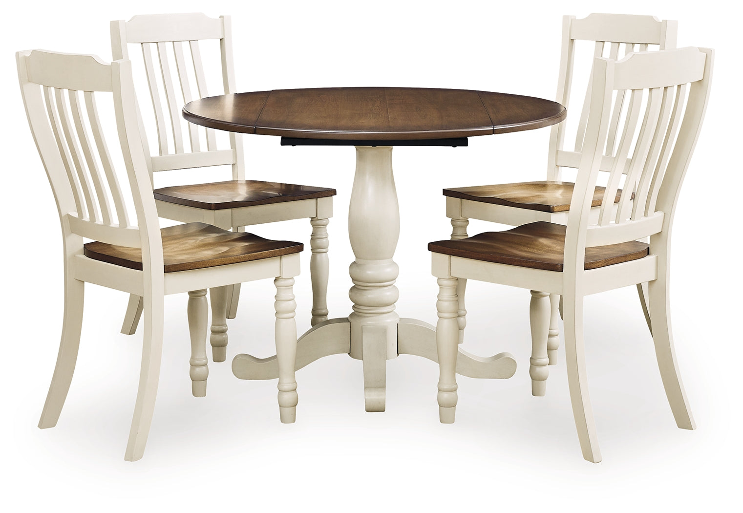 Wirloni Antique White/Brown Dining Table and 4 Chairs - Ornate Home