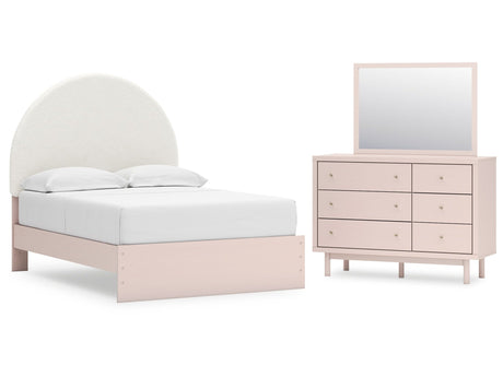 Wistenpine Blush Full Upholstered Panel Bed & Dresser & Mirror - Ornate Home