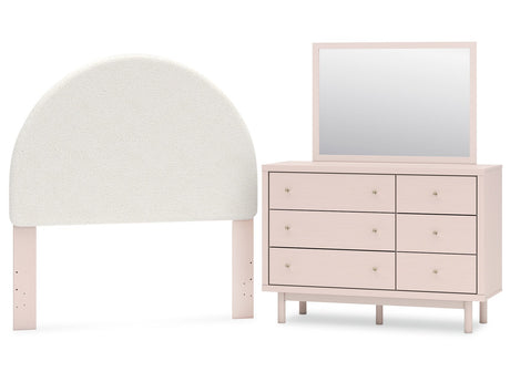 Wistenpine Blush Full Upholstered Panel Headboard & Dresser & Mirror - Ornate Home