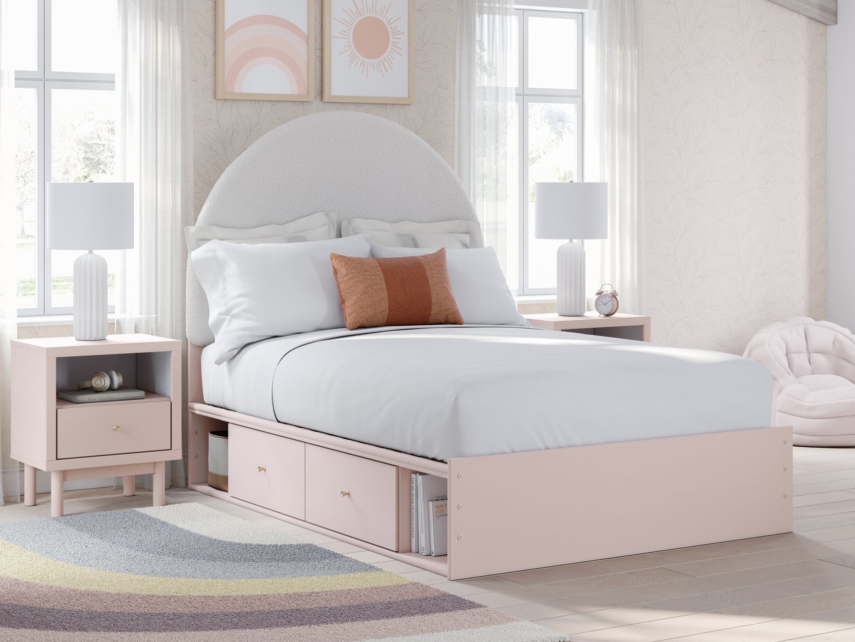 Wistenpine Blush Full Upholstered Panel Youth Bed with Storage (4 drawers) - Ornate Home