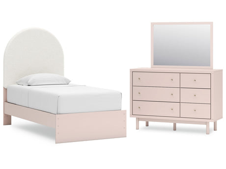 Wistenpine Blush Twin Upholstered Panel Bed & Dresser & Mirror - Ornate Home