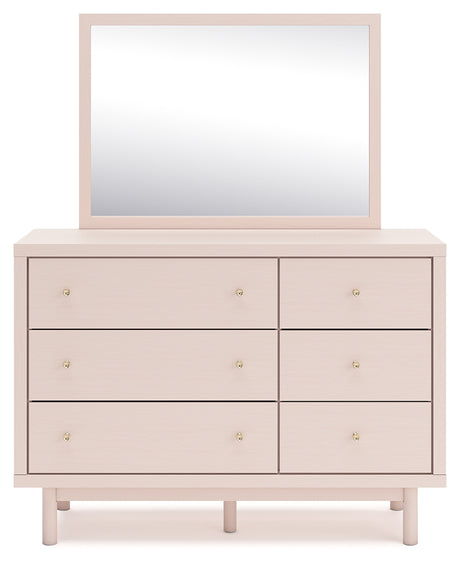 Wistenpine Blush Twin Upholstered Panel Bed & Dresser & Mirror - Ornate Home
