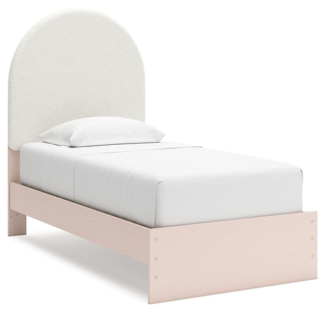 Wistenpine Blush Twin Upholstered Panel Bed & Dresser & Mirror - Ornate Home
