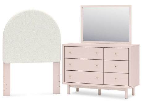 Wistenpine Blush Twin Upholstered Panel Headboard & Dresser & Mirror - Ornate Home