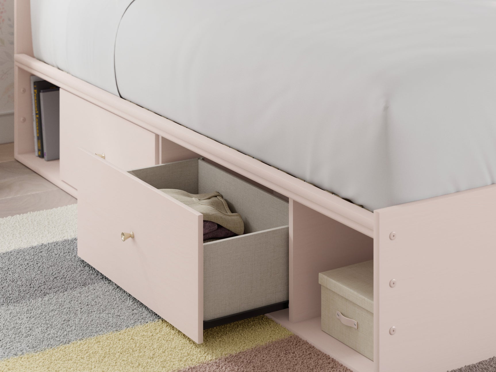 Wistenpine Blush Twin Upholstered Panel Youth Bed with Storage (2 drawers) - Ornate Home