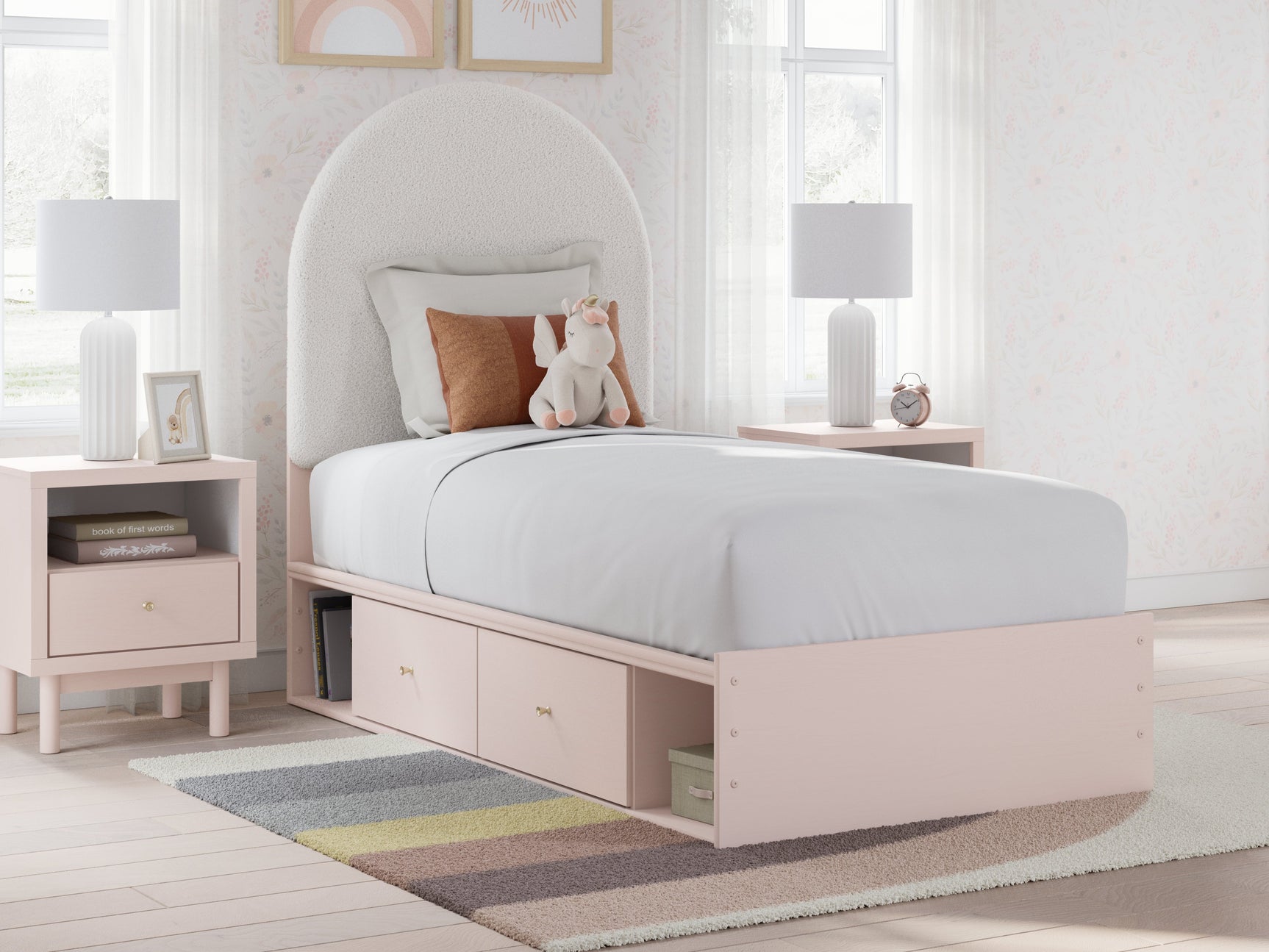 Wistenpine Blush Twin Upholstered Panel Youth Bed with Storage (4 drawers) - Ornate Home