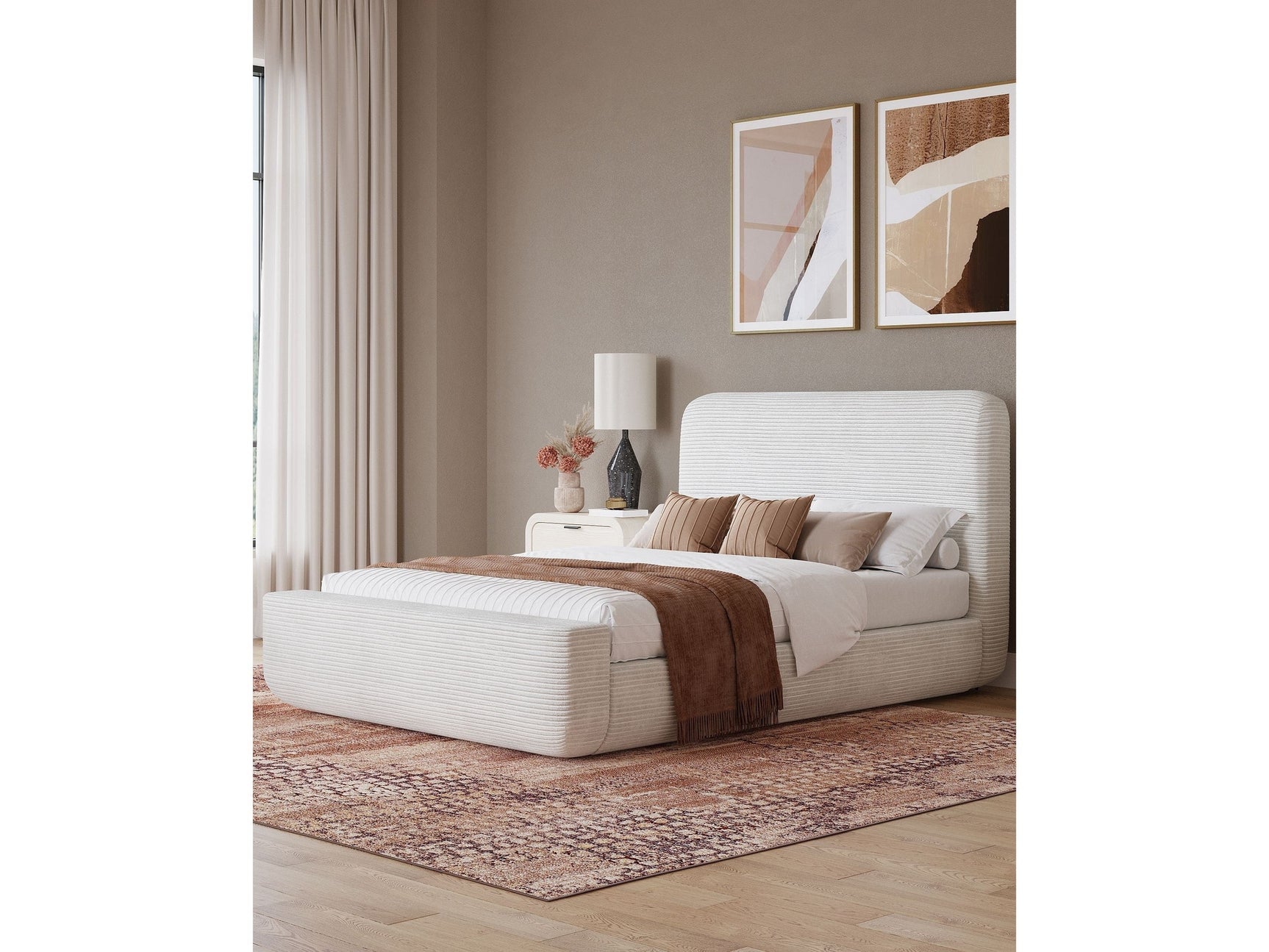 Wisteria Queen Upholstered Platform Bed in Frosty Corduroy - Ornate Home