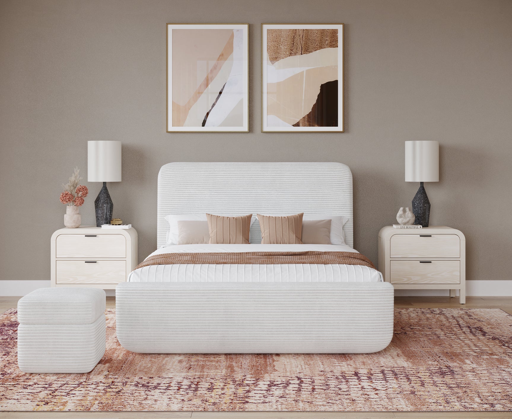 Wisteria Queen Upholstered Platform Bed in Frosty Corduroy - Ornate Home