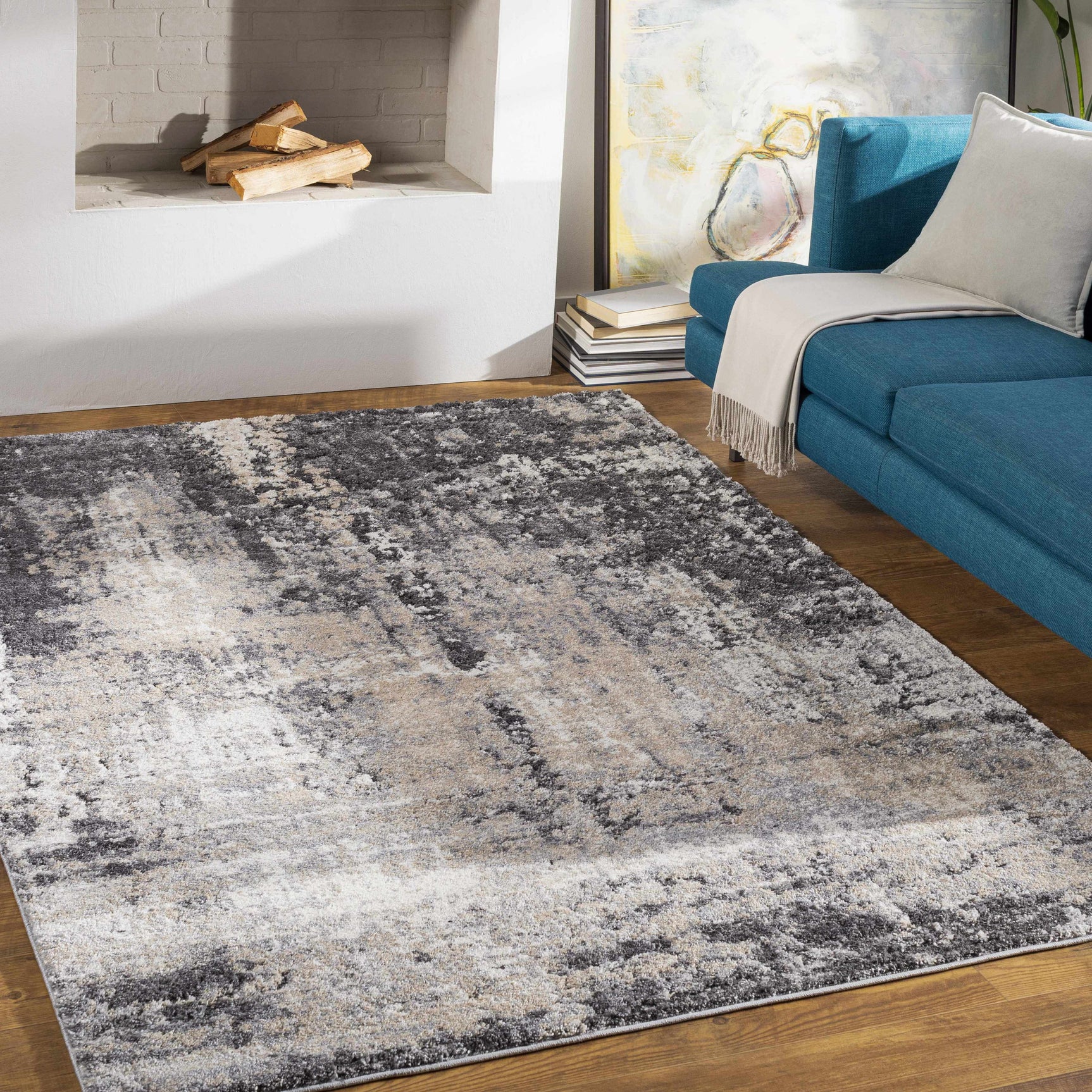 Witchford Abstract Charcoal Thick Rug - Ornate Home